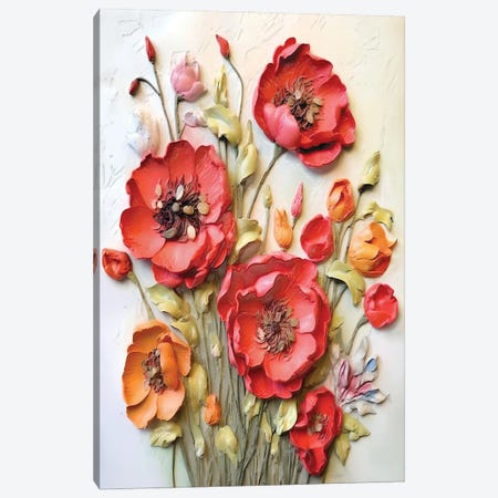 Embedded Rhapsody Impasto Poppy Blooms Canvas Print #OLE392} by OLena Art Art Print
