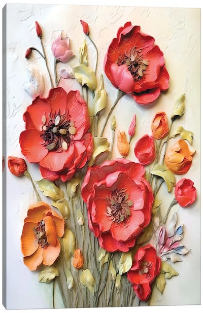 Embedded Rhapsody Impasto Poppy Blooms Canvas Art Print - OLena art