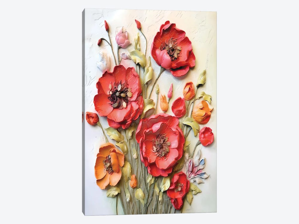 Embedded Rhapsody Impasto Poppy Blooms by OLena Art 1-piece Canvas Art