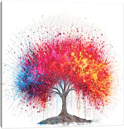 Abstract Splattered Red Tree Ink Splash Effect Canvas Art Print - OLena art