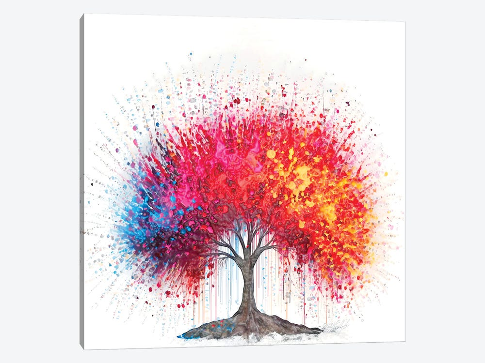Abstract Splattered Red Tree Ink Splash Effect by OLena Art 1-piece Canvas Artwork