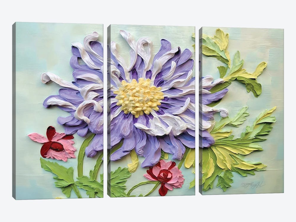 Textured Chrysanthemum Blossoms by OLena Art 3-piece Art Print
