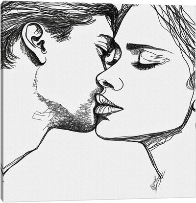 Loved - Couple Kissing One Line Art Canvas Art Print - OLena art