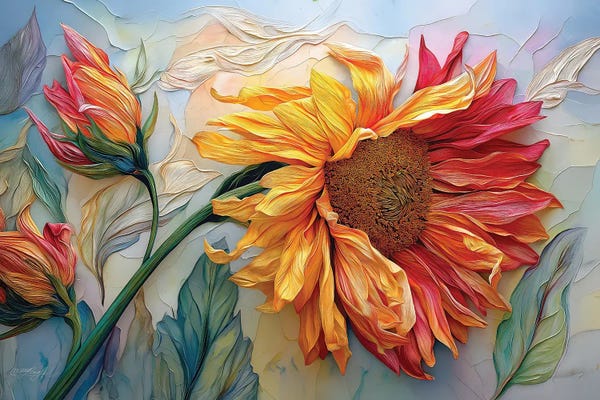 OLena Art: Sunflower Elegy In Gold Burnt Sienna And Lush Textures by OLena Art