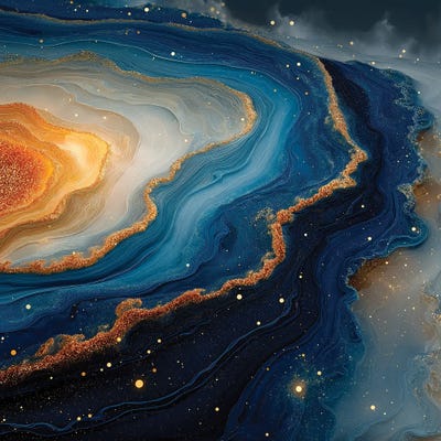 Celestial Awakening Sapphire And Gold Cosmic Wonder by OLena Art multi panel art