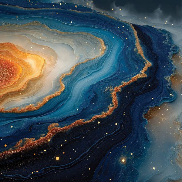 OLena Art: Celestial Awakening Sapphire And Gold Cosmic Wonder by OLena Art