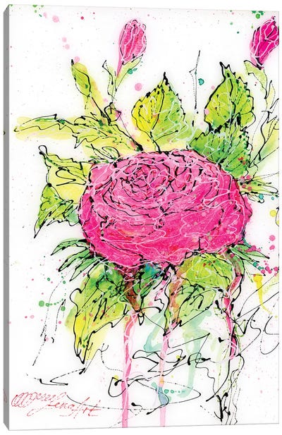 Pink Rose Watercolor Canvas Art Print - OLena art
