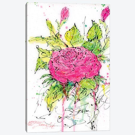 Pink Rose Watercolor Canvas Print #OLE44} by OLena Art Canvas Wall Art