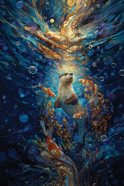 OLena Art: Otter River Glow by OLena Art