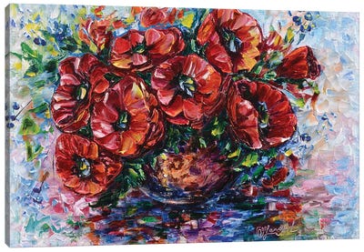 Poppies In Vase Canvas Art Print - OLena art