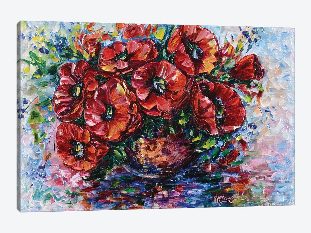Poppies In Vase by OLena Art 1-piece Canvas Art Print