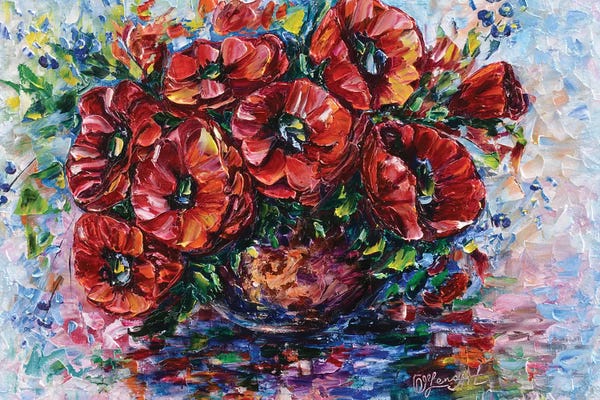 OLena Art: Poppies In Vase by OLena Art