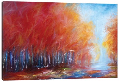 Abstract Red Forest On A Rainy Day Canvas Art Print - OLena art