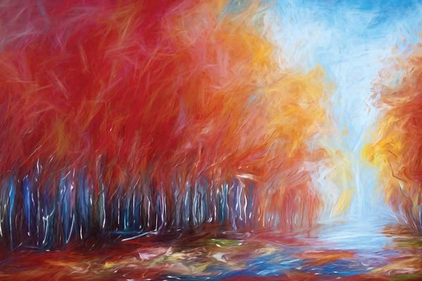 Abstract Red Forest On A Rainy Day