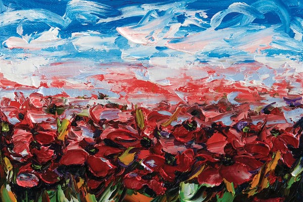 Blue & Red: Red Poppy Field by OLena Art