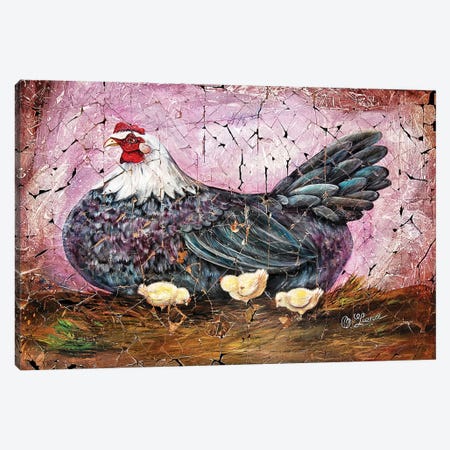 Vintage Blue Hen With Chicks Fresco Canvas Print #OLE65} by OLena Art Canvas Art