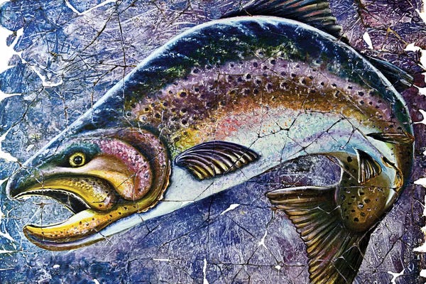 Trout: Vintage Blue Trout Fresco by OLena Art