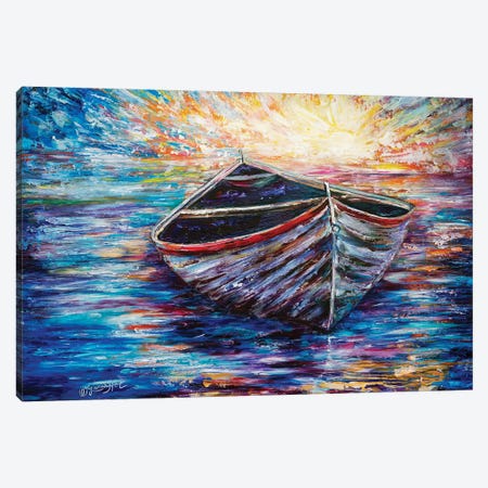 Wooden Boat At Sunrise Canvas Print #OLE75} by OLena Art Art Print