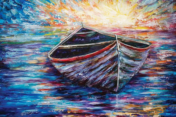 OLena Art: Wooden Boat At Sunrise by OLena Art