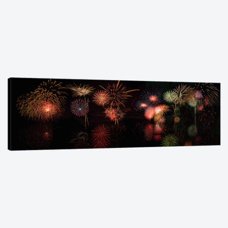 Fireworks Reflection In Water Panorama  Canvas Print #OLE86} by OLena Art Canvas Artwork
