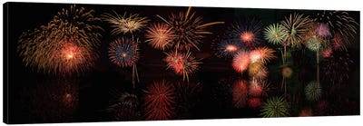 Fireworks Reflection In Water Panorama  Canvas Art Print - Independence Day Art