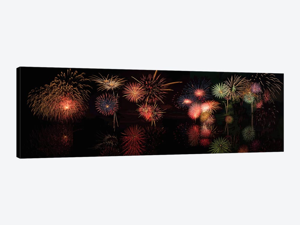 Fireworks Reflection In Water Panorama  by OLena Art 1-piece Canvas Art Print