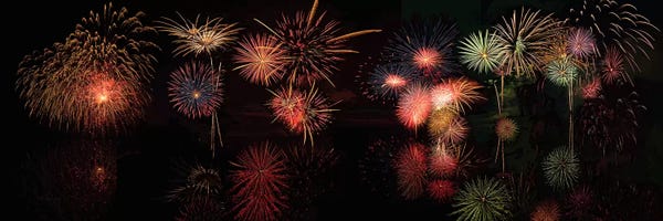OLena Art: Fireworks Reflection In Water Panorama  by OLena Art