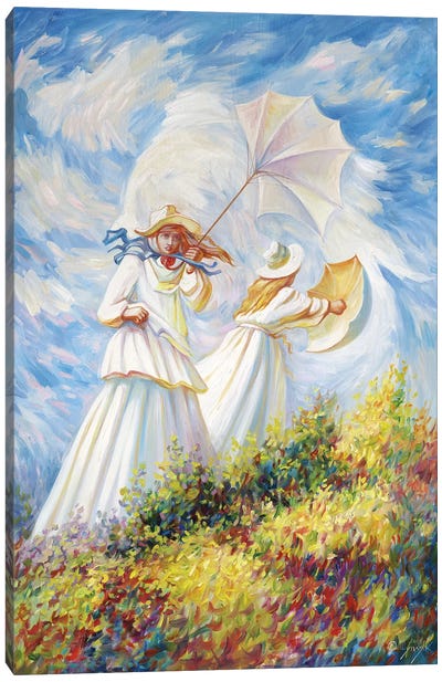Monet Windy Day Canvas Art Print - Abstract Figures Art