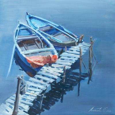 Blue Boats by Olha Laptieva framed wall art