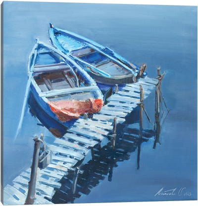 Blue Boats Canvas Art Print - Rowboat Art