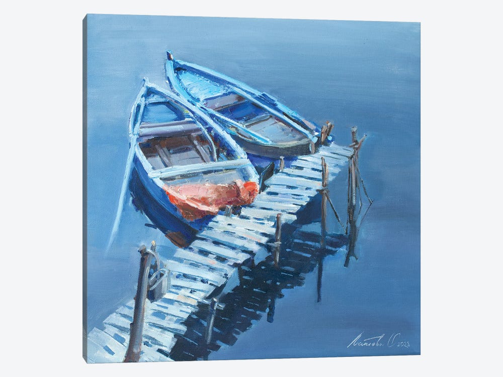 Blue Boats by Olha Laptieva 1-piece Canvas Art Print