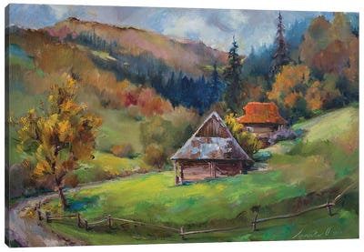 House In The Mountains In Summer Canvas Art Print - House Art