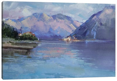 Pink Mountains Canvas Art Print - Blue Art