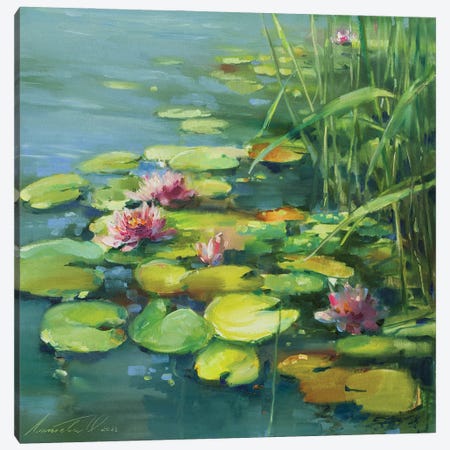 Pink Water Lilies Canvas Print #OLP3} by Olha Laptieva Canvas Artwork