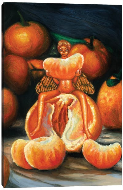 Tangerine Fairies Lunch Canvas Art Print - Orange Art