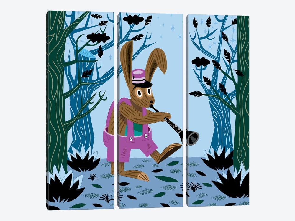 The Clarinet Bunny by Oliver Lake 3-piece Canvas Art Print