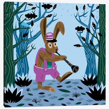 The Clarinet Bunny Canvas Print #OLV101} by Oliver Lake Canvas Print
