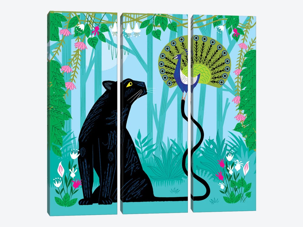 The Peacock And The Panther by Oliver Lake 3-piece Canvas Art Print