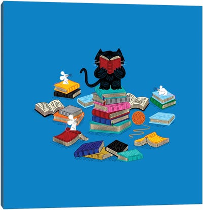 Puss In Books Canvas Art Print - Oliver Lake