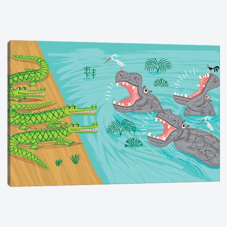 Crocodiles and Hippos Canvas Print #OLV10} by Oliver Lake Art Print