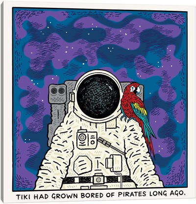 Tiki And The Astronaut Canvas Art Print - Oliver Lake