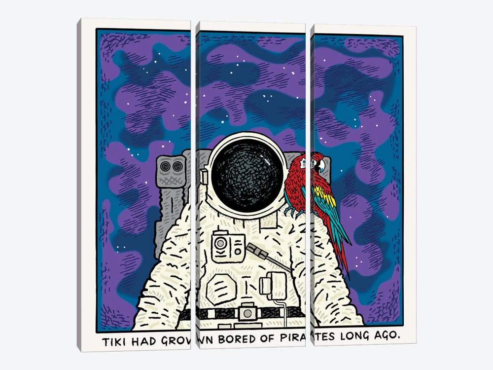 Tiki And The Astronaut by Oliver Lake 3-piece Art Print