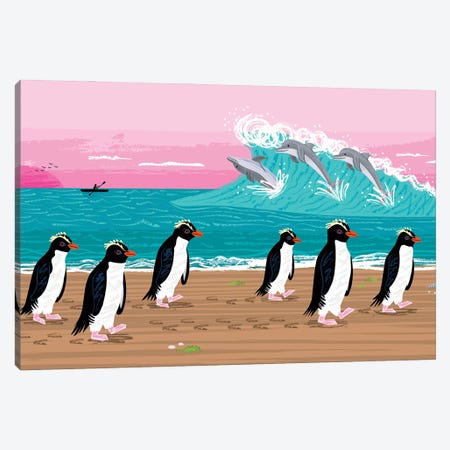 Penguins and Dolphins Canvas Print #OLV12} by Oliver Lake Canvas Art Print