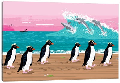 Penguins and Dolphins Canvas Art Print - Oliver Lake