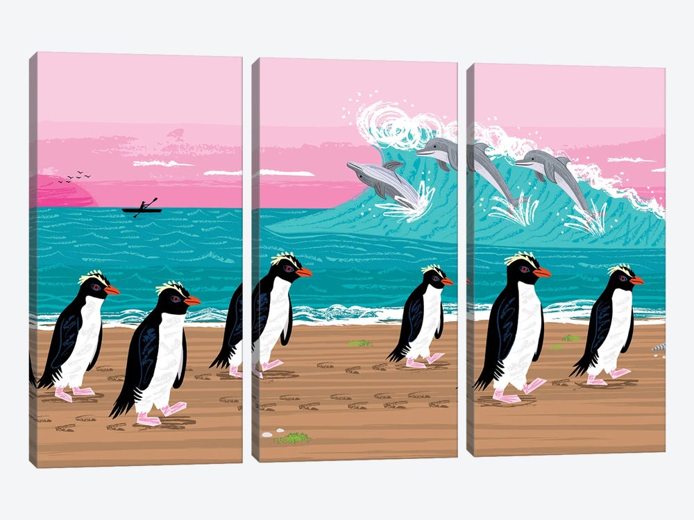 Penguins and Dolphins by Oliver Lake 3-piece Art Print