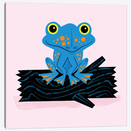 Frog On A Log Canvas Print #OLV16} by Oliver Lake Canvas Wall Art