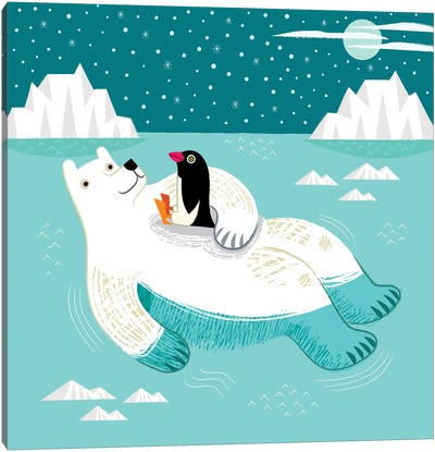 Hitching A Ride Canvas Art Print - Polar Bear Art