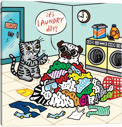 Laundry Day Canvas Art Print - Pug Art