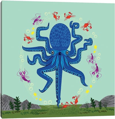 Otto Learns How To Juggle Canvas Art Print - Octopus Art