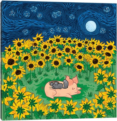 Among The Sunflowers Canvas Art Print - Rodent Art